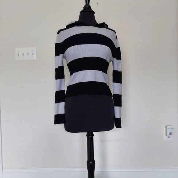 Stripped and hooded long sleeve Size L. 78% Silk, 20% Nylon, 2% Spandex - Picture 1 of 5